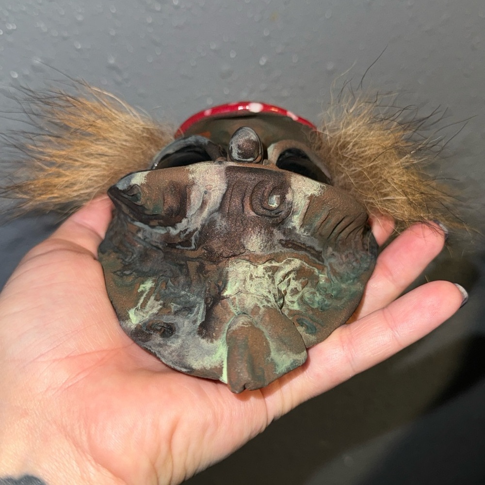 Whimsical Amanita Mushroom Creature Figurine With Hair Forest Dweller - Picture 3 of 9
